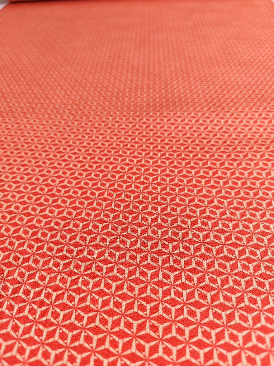 Thumbnail: Kimono fabric - Silk -  Geometric - Orange and cream
