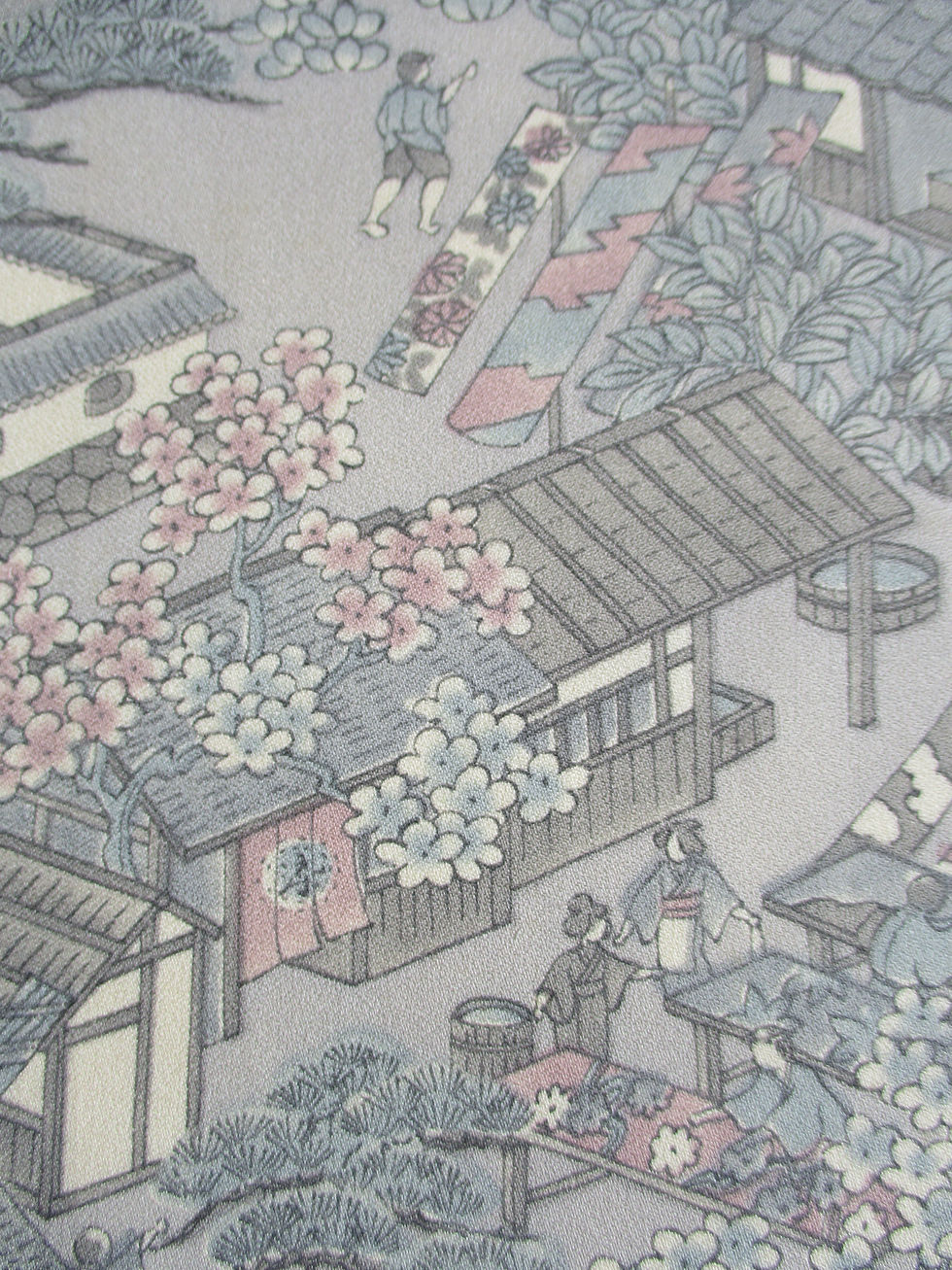 Thumbnail: Kimono Fabric - Historic past kimono fabric makers - Silk - pale shades grey pink blue - www.jasuin.co.uk