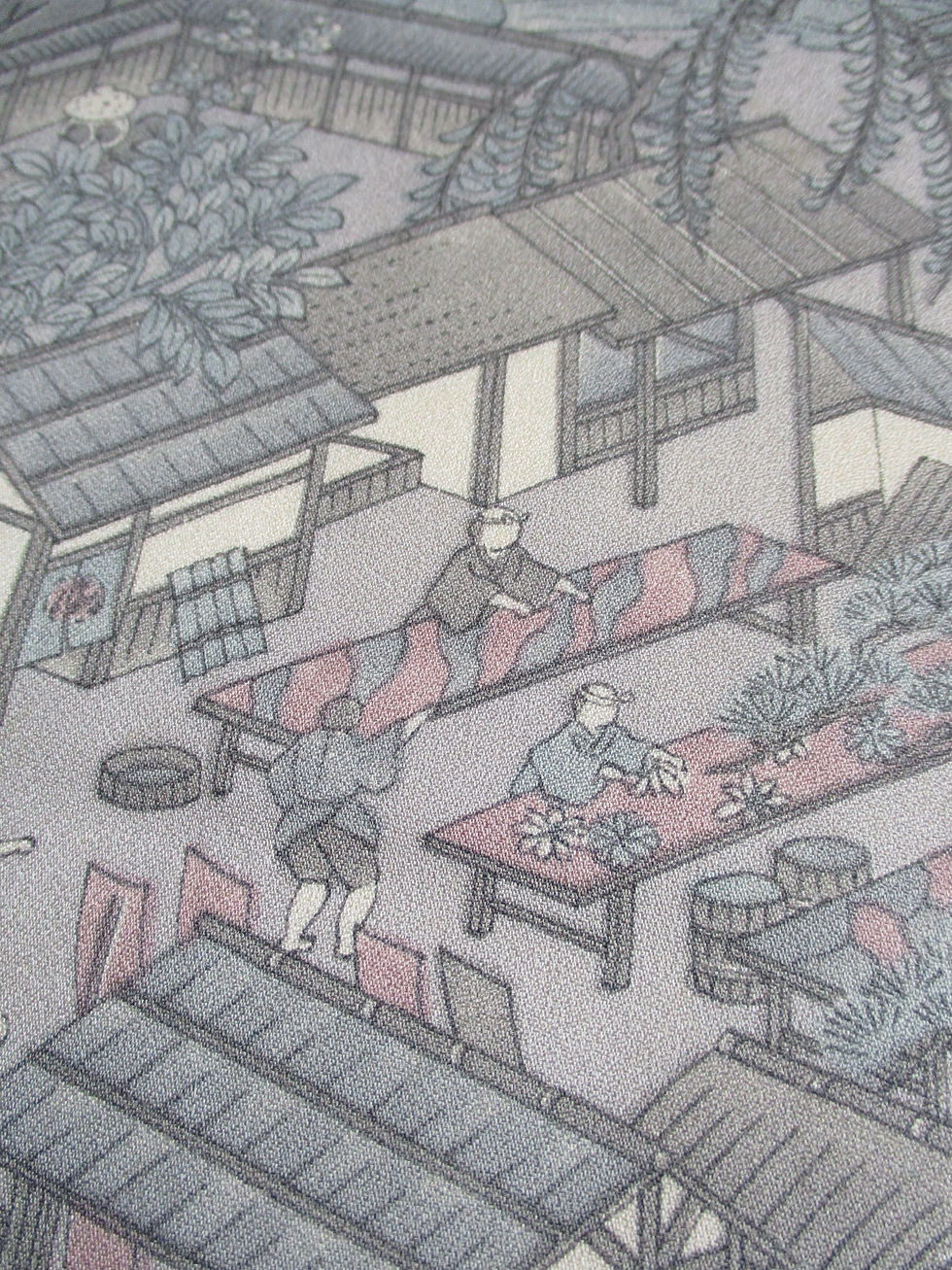 Thumbnail: Kimono Fabric - Historic past kimono fabric makers - Silk - pale shades grey pink blue - www.jasuin.co.uk