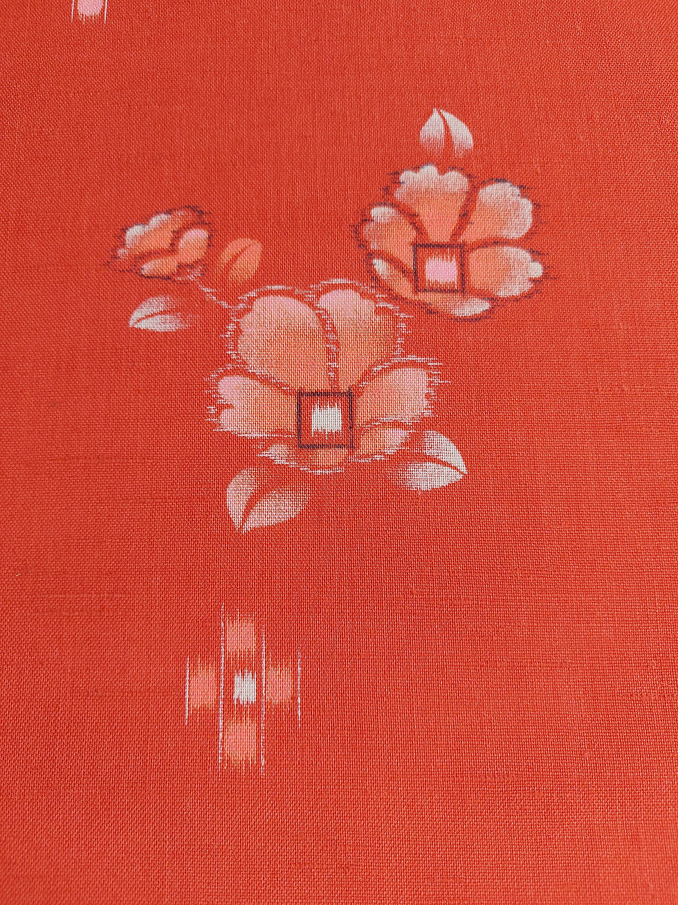 Thumbnail: Kimono fabric - off the roll - wool - Orange - Floral - www.jasuin.co.uk