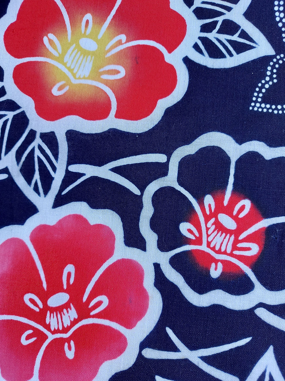 Thumbnail: Cotton Yukata fabric - Off the roll - Japanese - blue red white - www.jasuin.co.uk