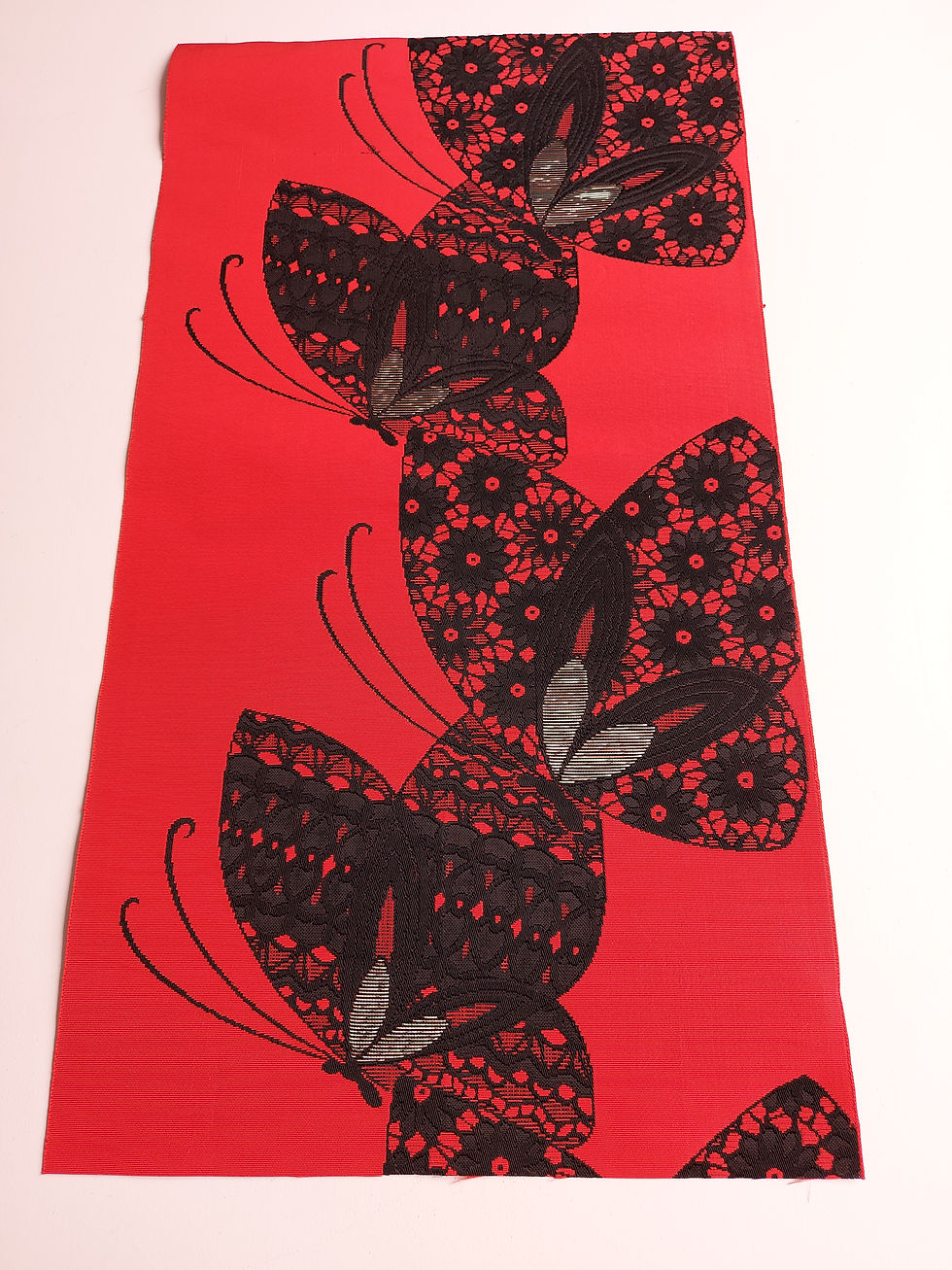 Thumbnail: Japanese - Obi fabric - Red, Black, Silver - Butterfly - www.jasuin.co.uk