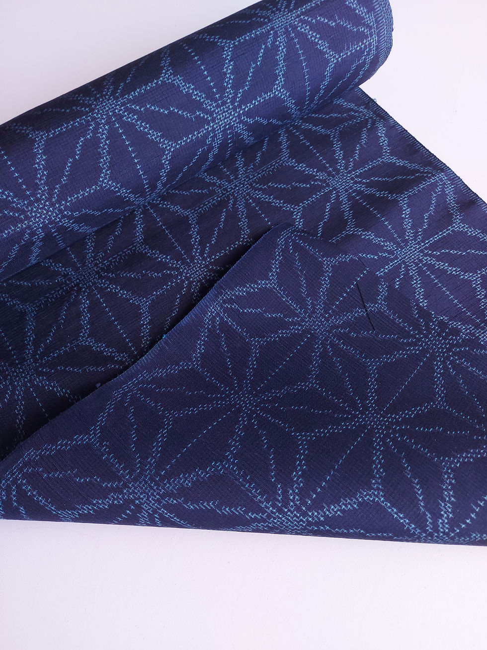 Thumbnail: Kimono fabric - off the roll - Tsumugi - Silk - Asanoha Pattern - Blues - www.jasuin.co.uk