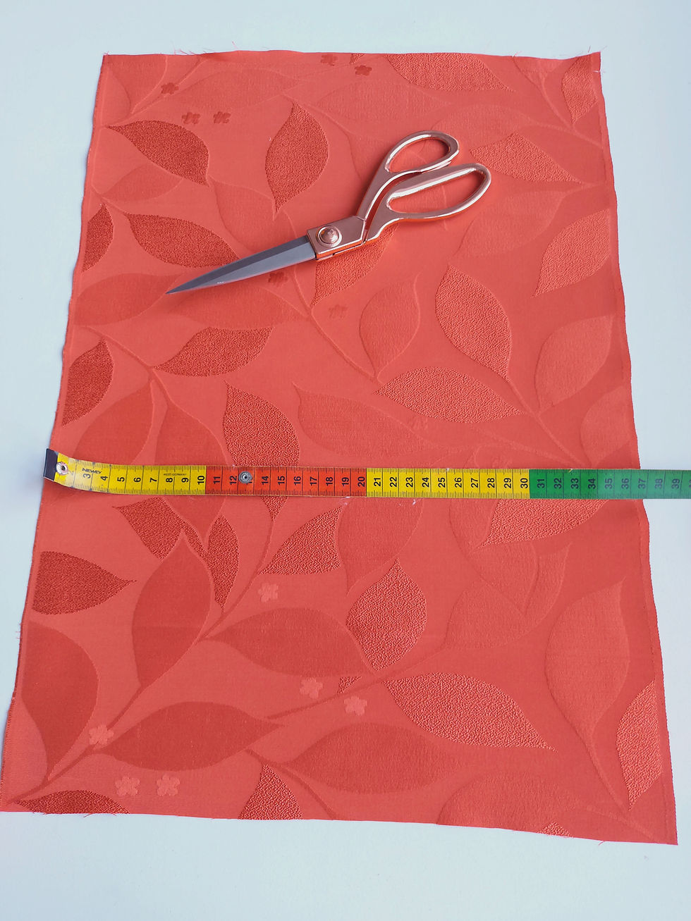 Thumbnail: Kimono fabric - Jacquard - Leaves - Plum Blossom - Colour Orange.