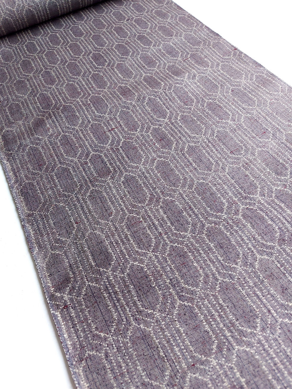 Thumbnail: Kimono fabric - off the roll - Tsumugi - Geometric - Silk - Grey, purple, beige  - Handwoven - www.jasuin.co.uk