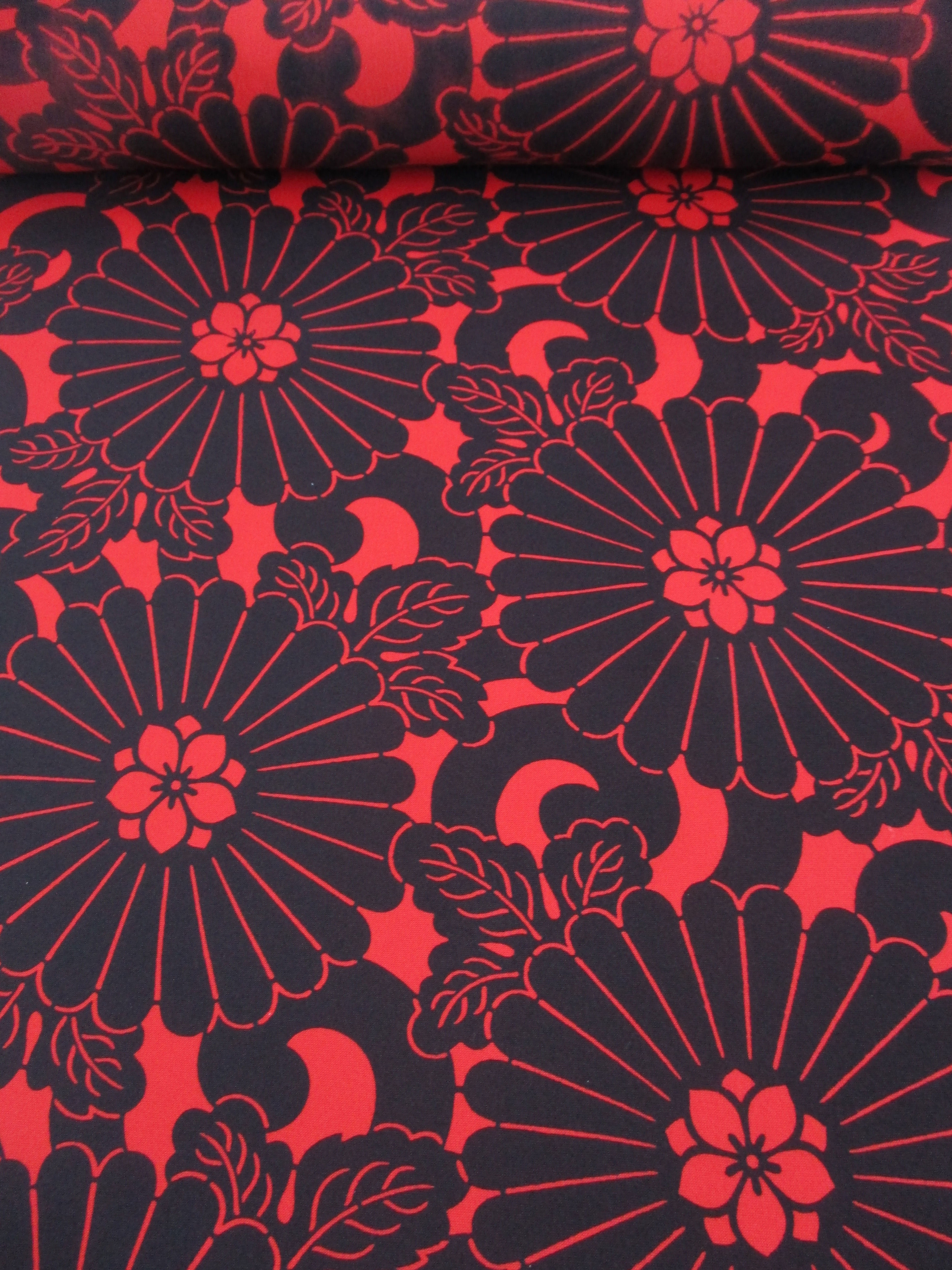 Japanese fabric - Vermillion black - Kimono fabric - Silk - www.jasuin.co.uk