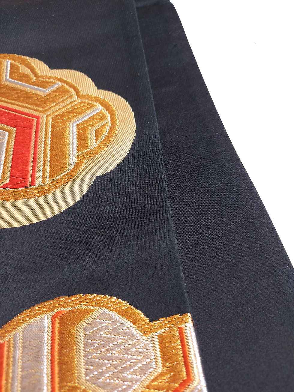 Thumbnail: Japanese - Obi fabric - Clouds - Kikku -  Black orange gold silver - Upcycle fabric - www.jasuin.co.uk