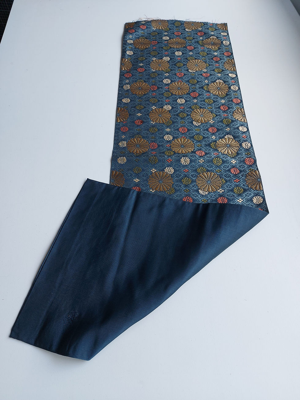 Thumbnail: Japanese - Obi fabric - Floral - Teal blue beige pink coral - www.jasuin.co.uk