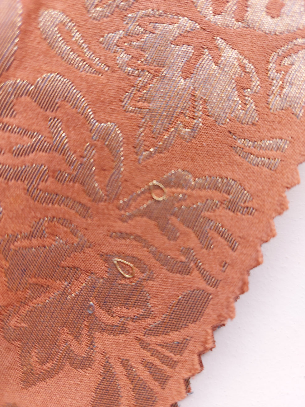 Thumbnail: Japanese - Obi fabric - Woven - Ornate Floral- Orange brown, gold - Upcycle fabric - www.jasuin.co.uk