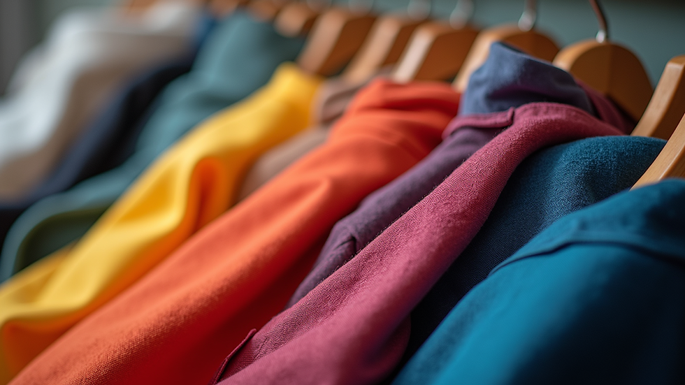 Eye-level view of a colorful fabric selection for custom apparel