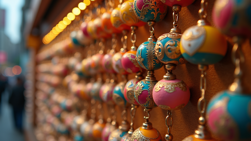Eye-level view of a display featuring colorful charms