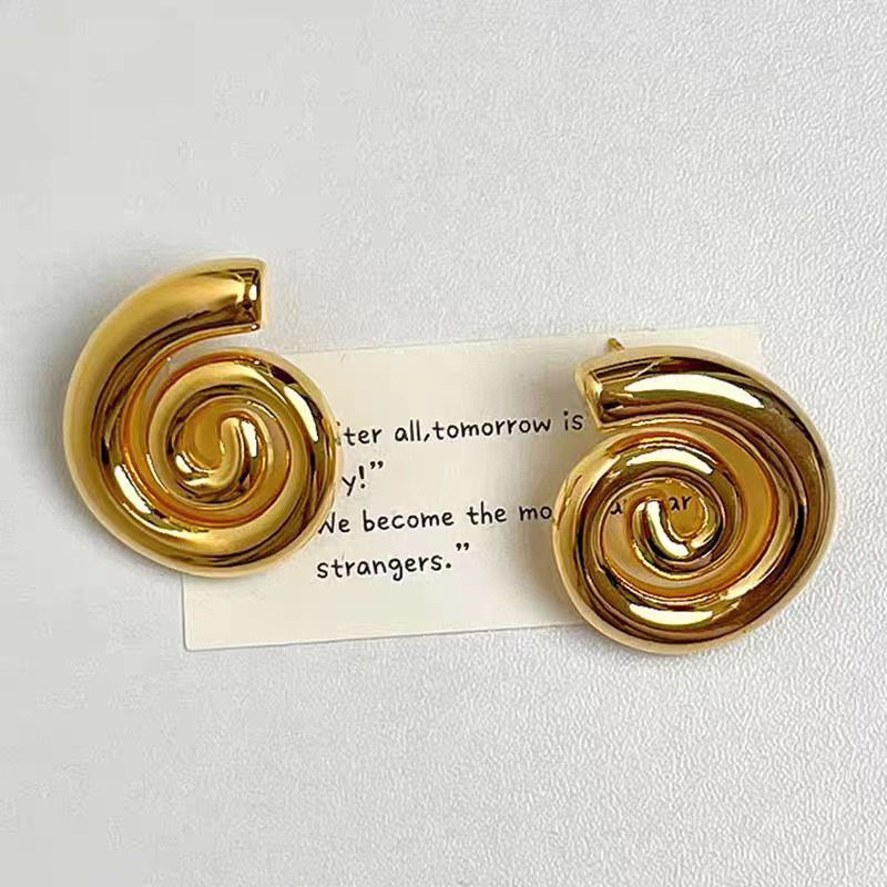Thumbnail: Vintage Creative 18K Gold Plated Stainless Steel Overlay Greek Spira Earrings