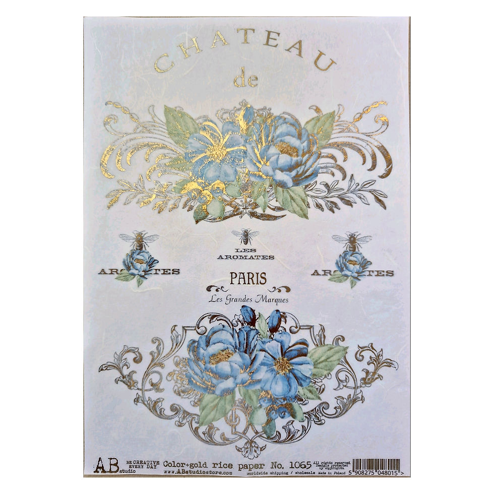 Rice Paper Gold Foil - French Blue Floral