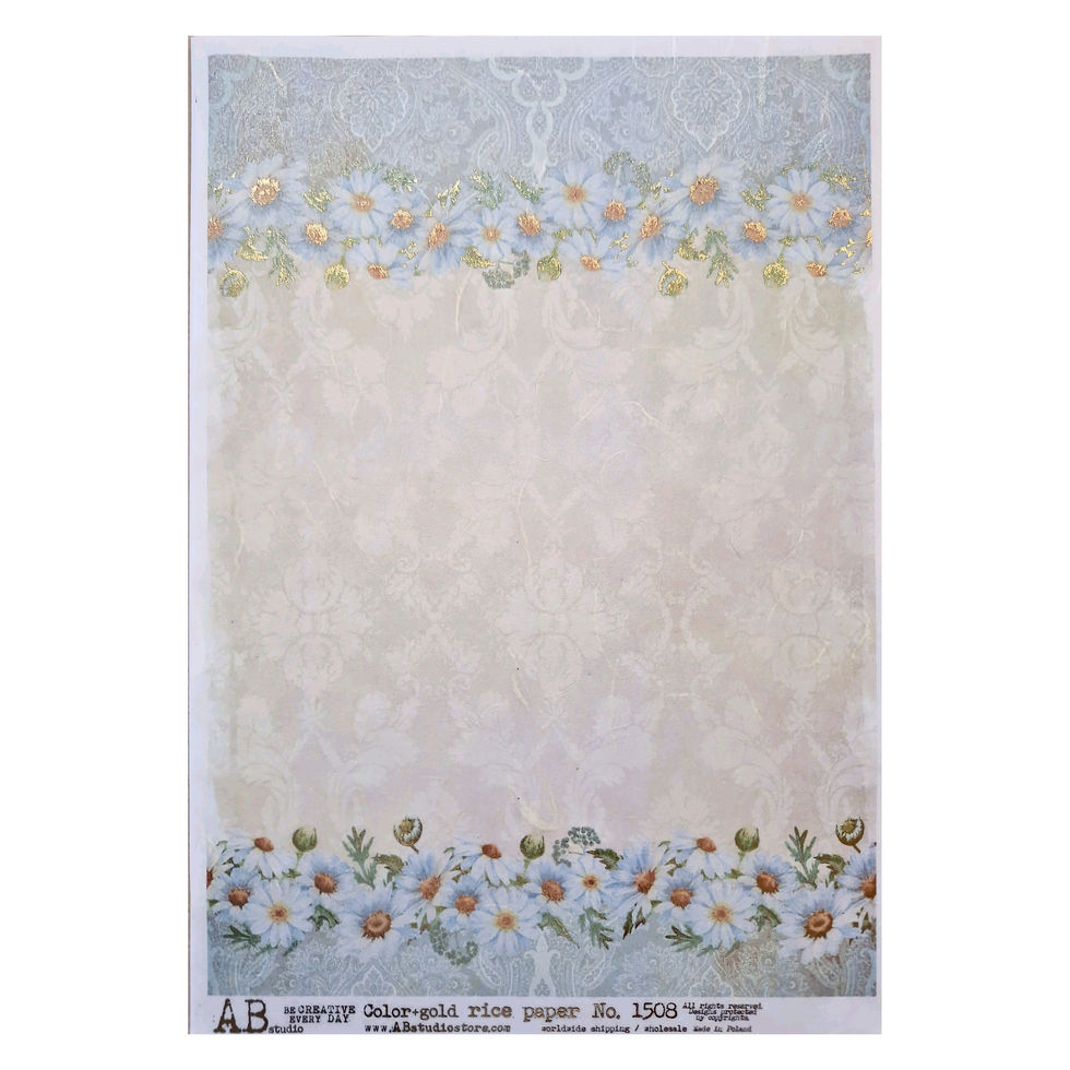 Rice Paper Gold Foil - Blue Daisy & Cream Background