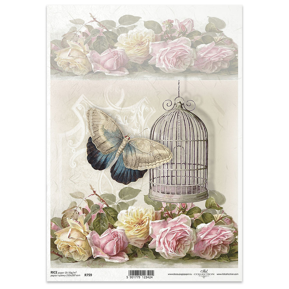 Rice Paper - Butterfly & Roses