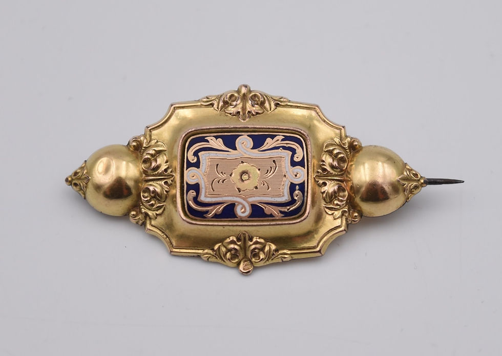 Ancienne broche en pomponne à décor émaillé bleu Louis Philippe arlésienne bijoux