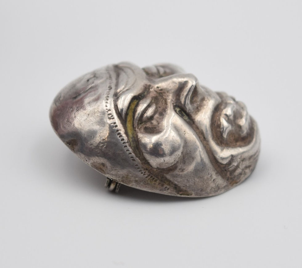 Miniature : broche argent masque Noh style Behelit face