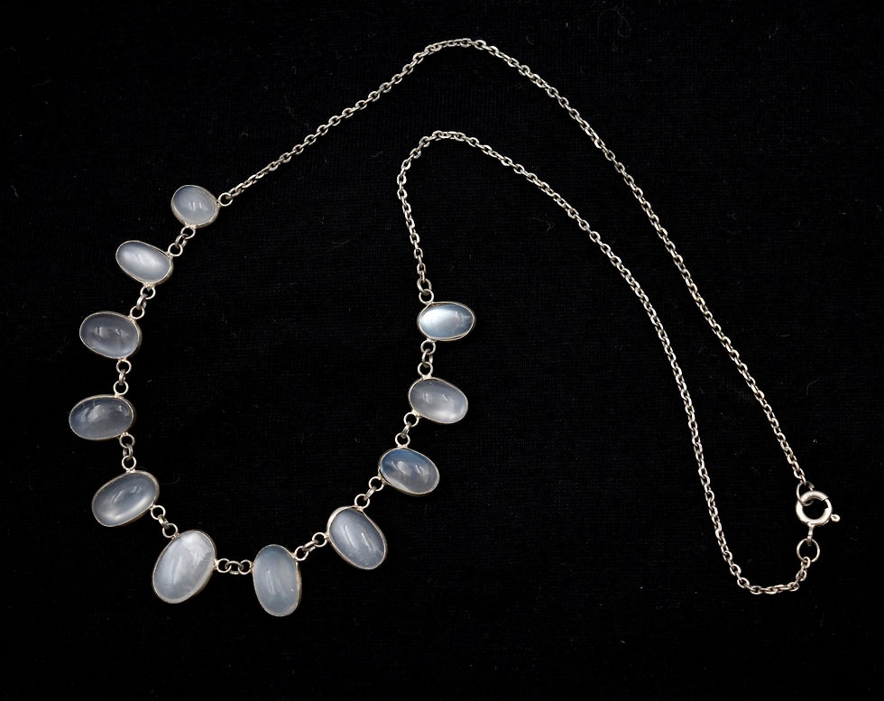 Miniature : Collier ancien en argent et pierre de lune moonstone necklace vers 1900
