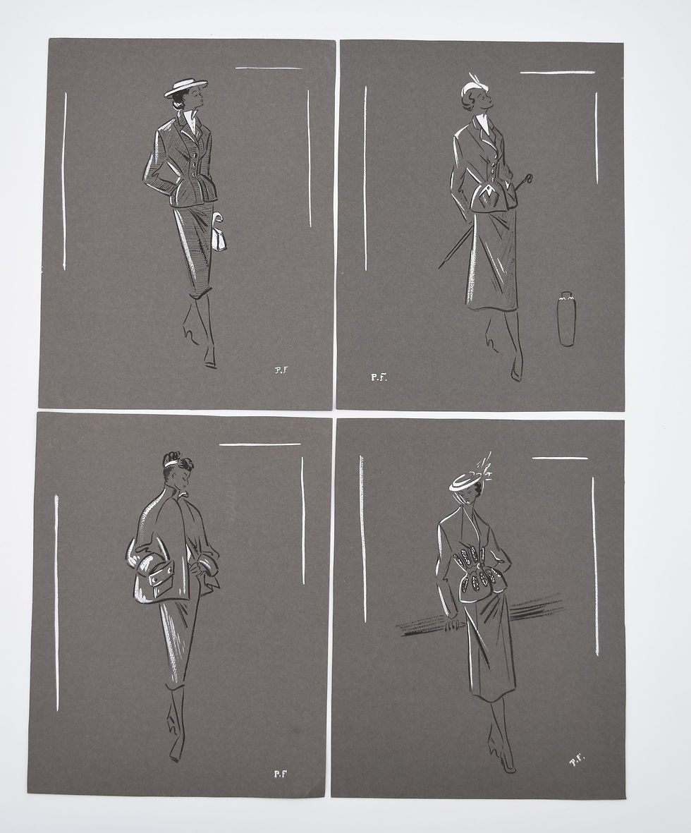 Miniature : dessins et photos de mode atelier de couture styliste années 1950