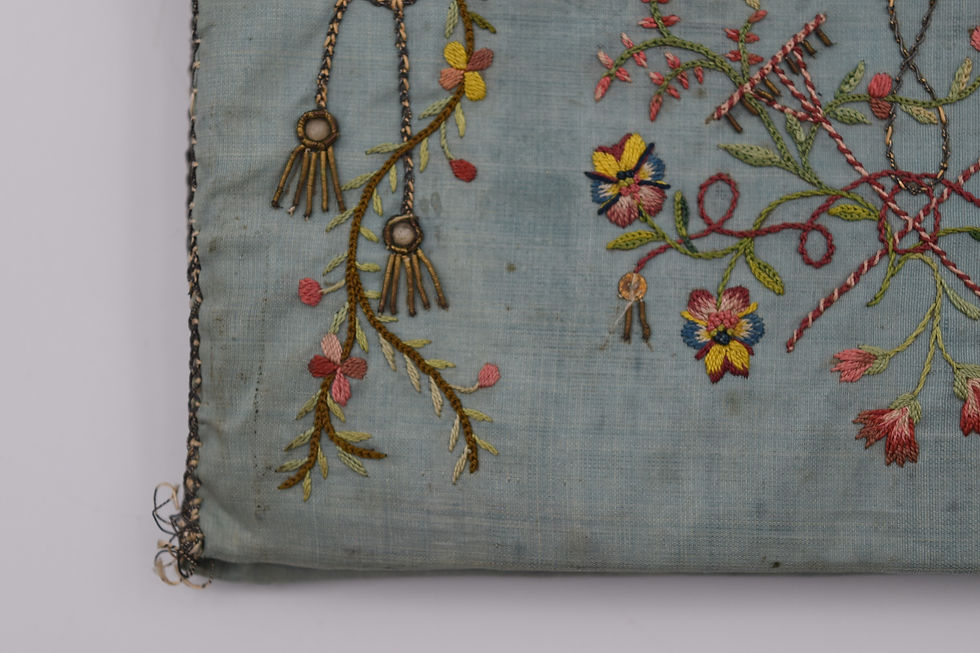 Miniature : Pochette de soie brodée époque Révolutionnaire 1789 1794 18th embroidered silk