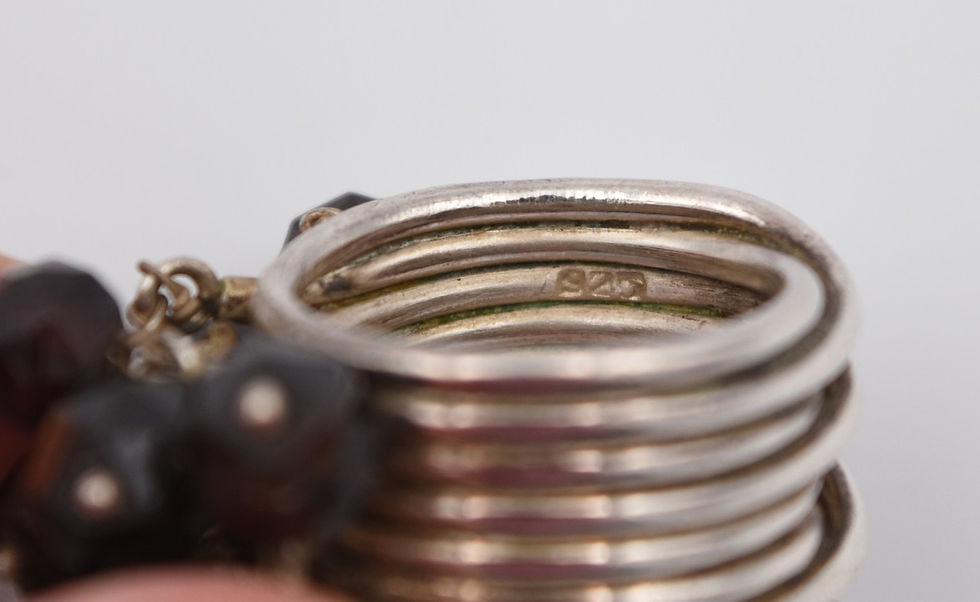 Miniature : Grande bague vintage argent 925 et perles de grenat facettées taille 55