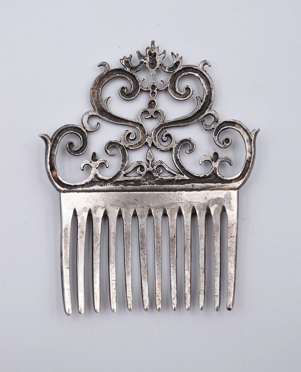 Miniature : Ancien bijou de tête peigne à cheveux en bronze argenté hair comb