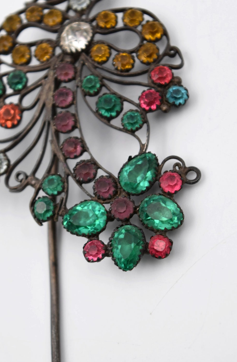Miniature : épingle à chapeau argent & strass multicolore décor dit Giardinetti fin XIX ème