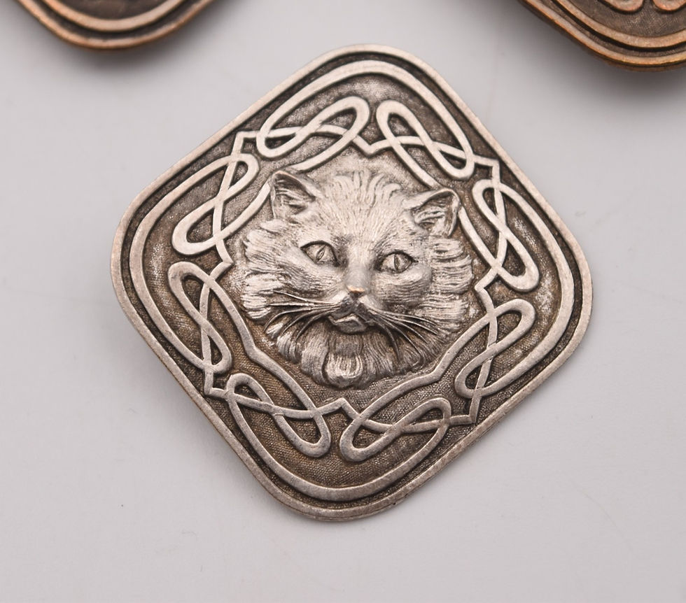 Miniature : anciens boutons à décor de tête de chat Art Nouveau Cocagne de sort