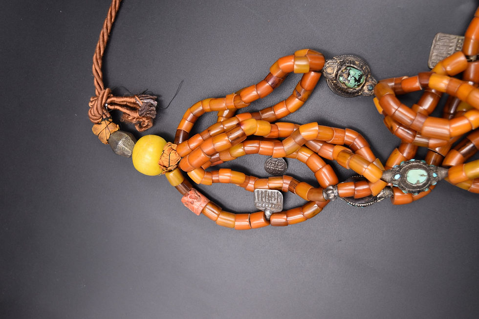 Miniature : Grand collier Tibétain Tibet ou Népal pierres dures argent métal copal turquoise