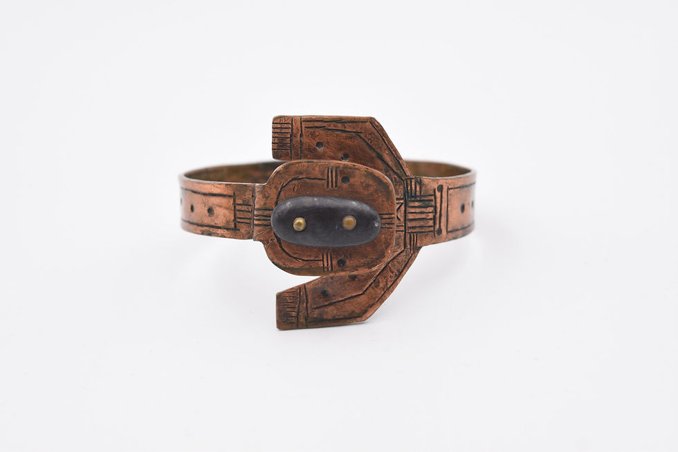 Miniature : Bracelet vintage moderniste brutaliste 70's cuivre et galet cocagne de sort brocante Barbentane