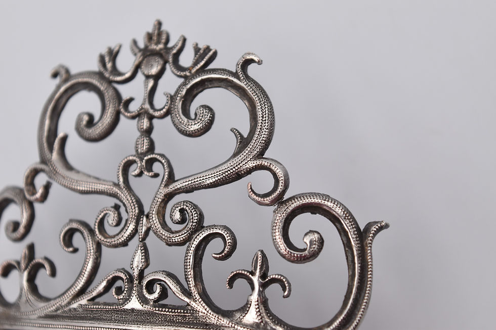 Miniature : Ancien bijou de tête peigne à cheveux en bronze argenté hair comb