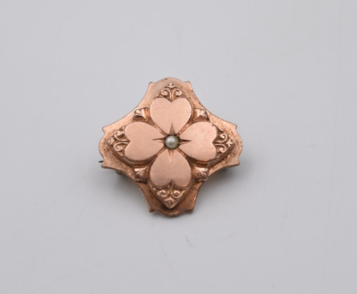 Broche Ancienne Début XXe Siècle - Forme Trèfle Plaqué Or Avec Demi-perle - Vintage
