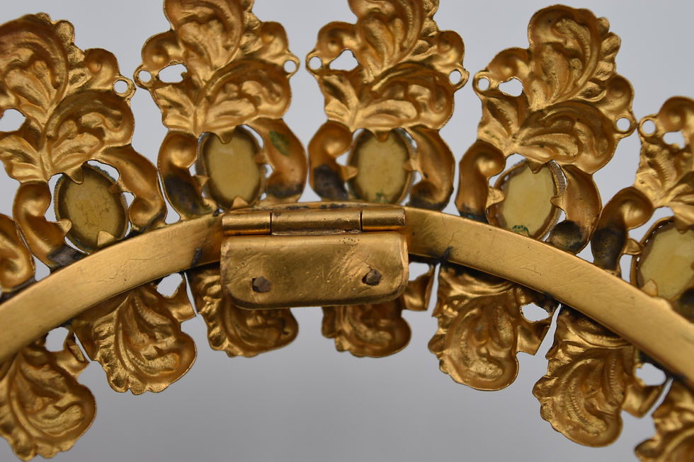 Miniature : Ancien bijou de tête diadème tiare pour peigne pomponne verroterie XIXème siècle