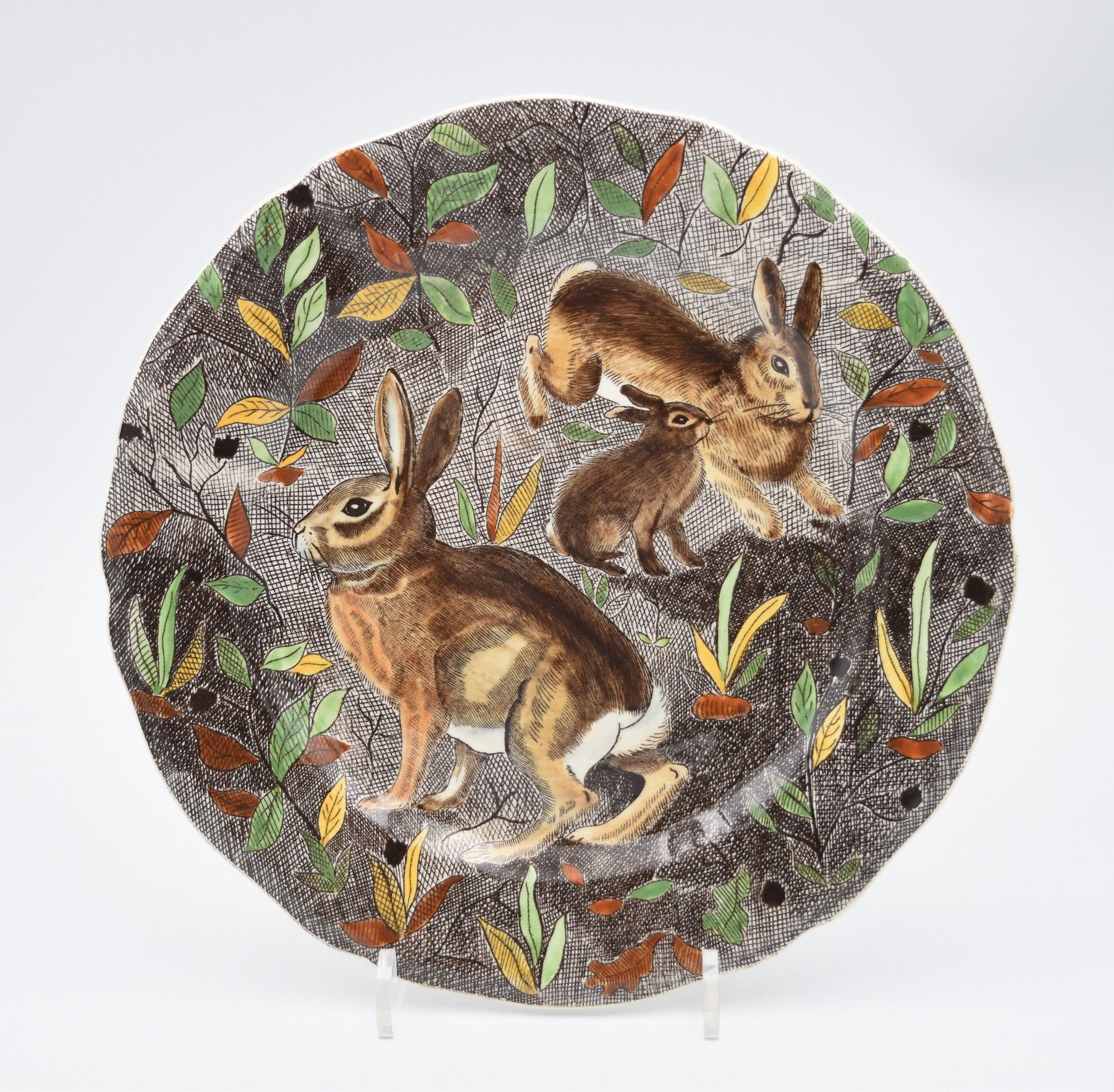 Assiette plate faïence de Gien modèle Rambouillet décor de chasse lapin