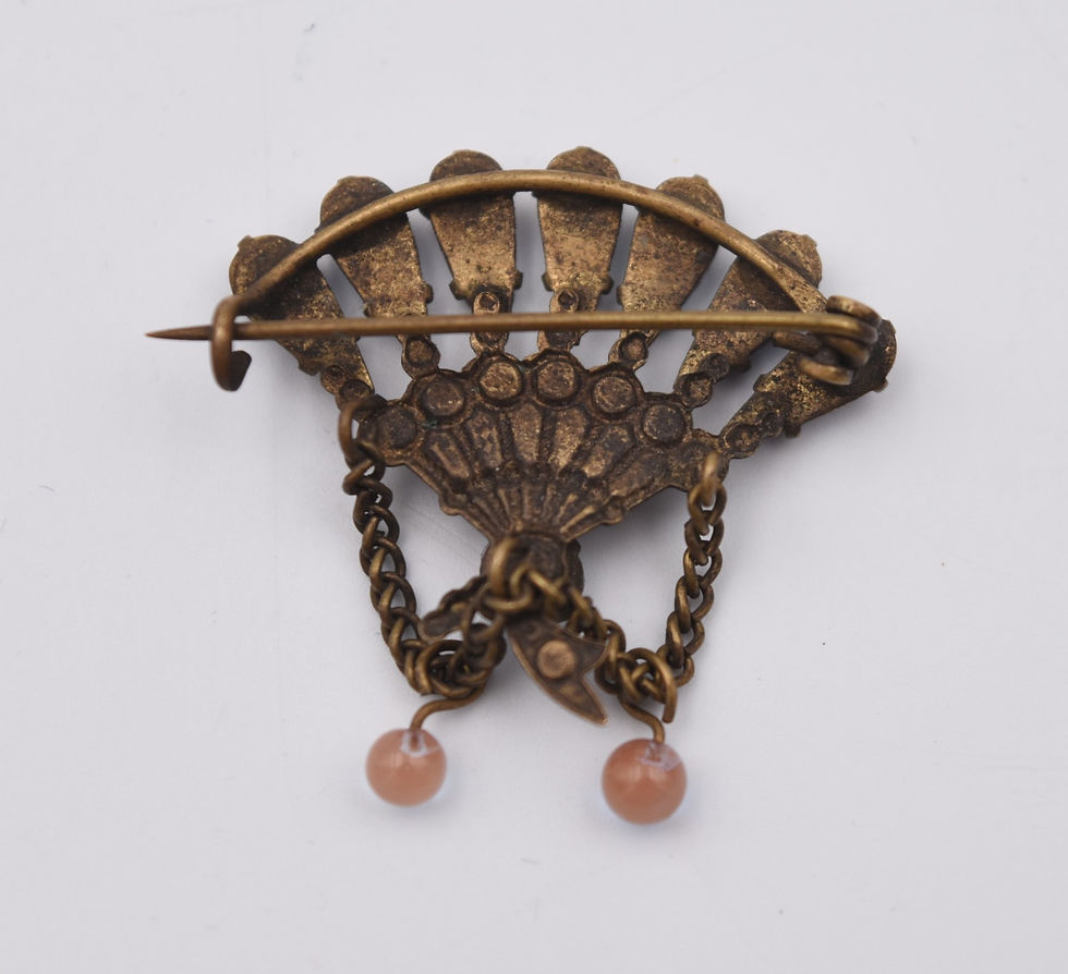 Miniature : Ancienne broche forme éventail saphiret et laiton Cocagne de sort brocante Barbentane