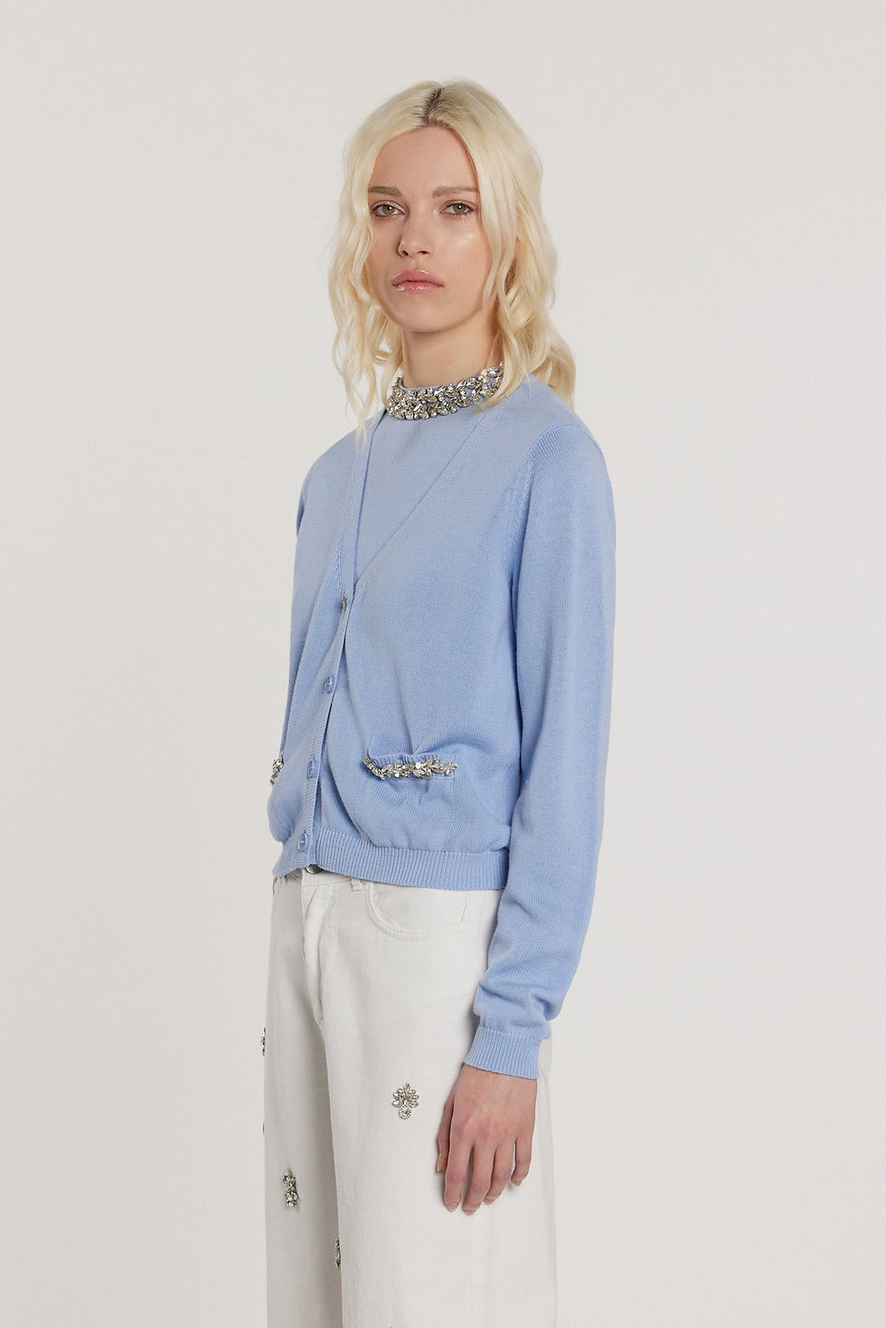 Miniatura: Cardigan AUDREN maniche lunghe scollo a V con bottoni più tasche più applicazion