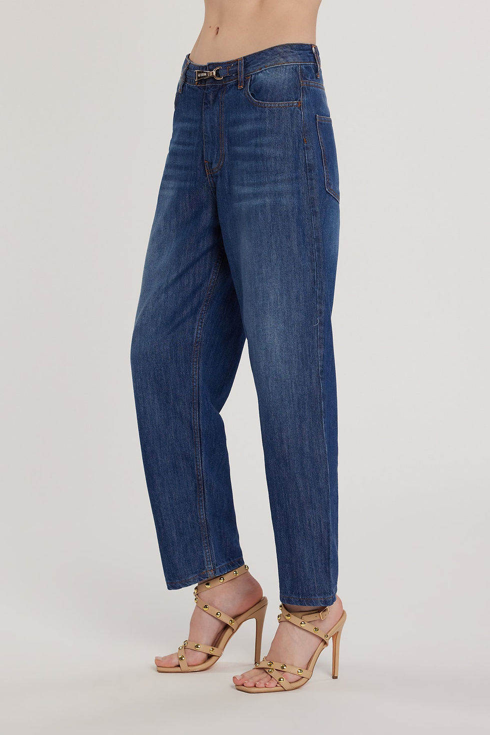 Miniatura: Pantalone CARLA_241 vita media cinque tasche con cintura alamaro baggy fit denim