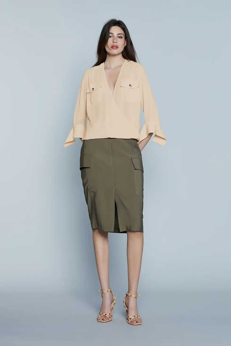 Miniatura: Blusa HARBARD_A M.3/4 con Polso Aperto Scollo Incrocio più Tasche più Alamari