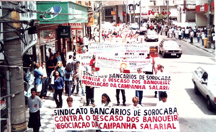 Bancários durante a paralização dos bancos em 2022