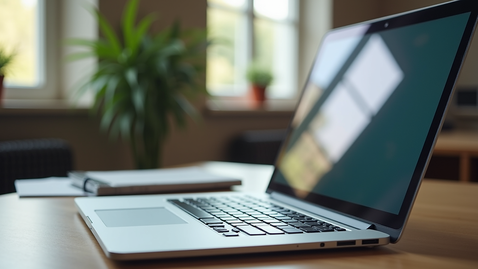 Close-up view of a laptop with productivity apps open in a flexible workspace