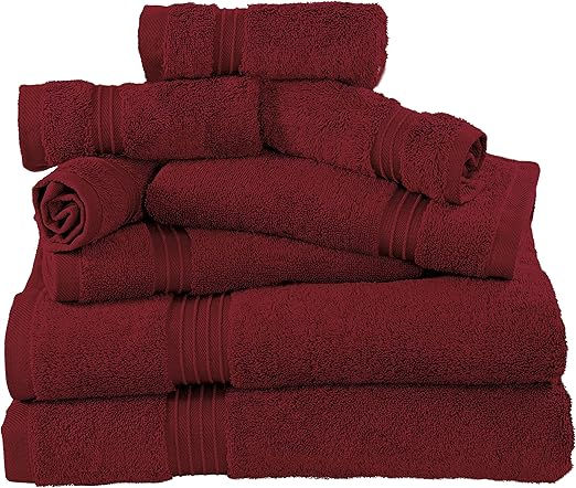 Thumbnail: 8 Pieces Towel Set - 2 Bath Towels, 2 Hand Towels, and 4 Washcloths / Burgundy