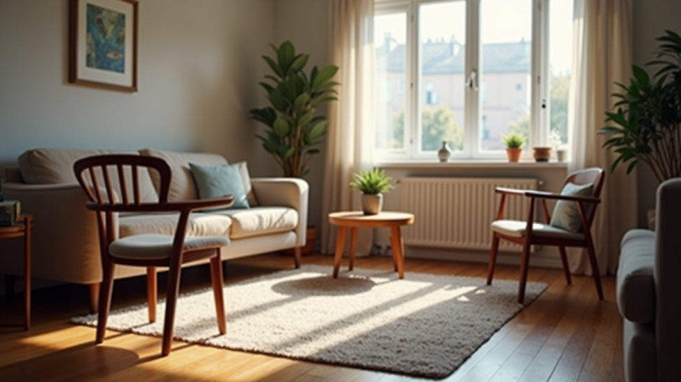 Eye-level view of a cozy living room with chairs arranged for a support group meeting