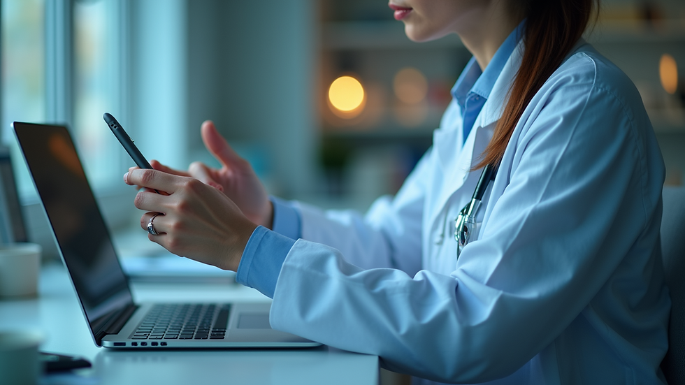 Close-up view of a medical professional reviewing clinical trial safety data