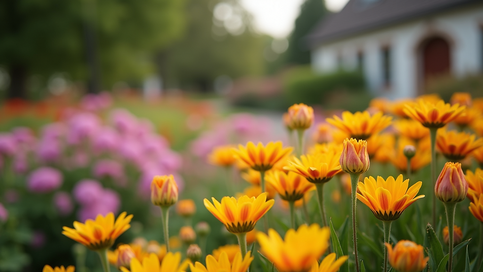 Eye-level view of a blooming garden with vibrant flowers