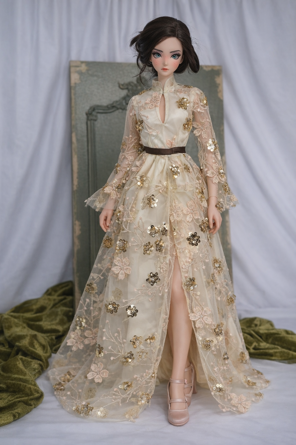 Smart Doll Gold Lace Gown – The Golden Veil – 1/3 BJD Evening Dress