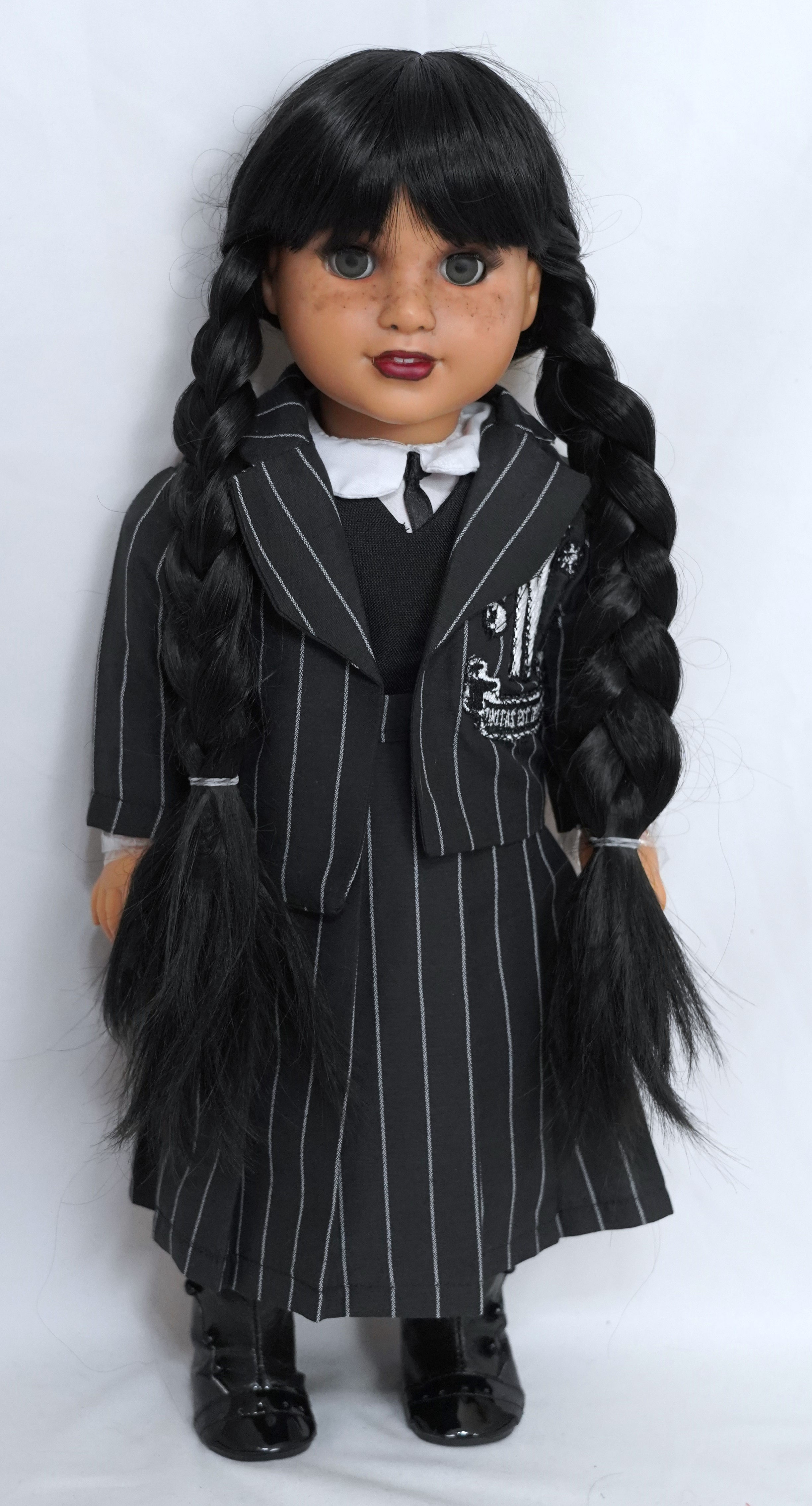 Wednesday Uniform custom american girl doll 18" black hair and brown eyes