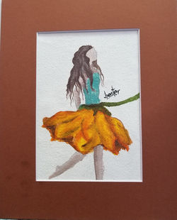 Lady in Orange yellow Flower Skirt