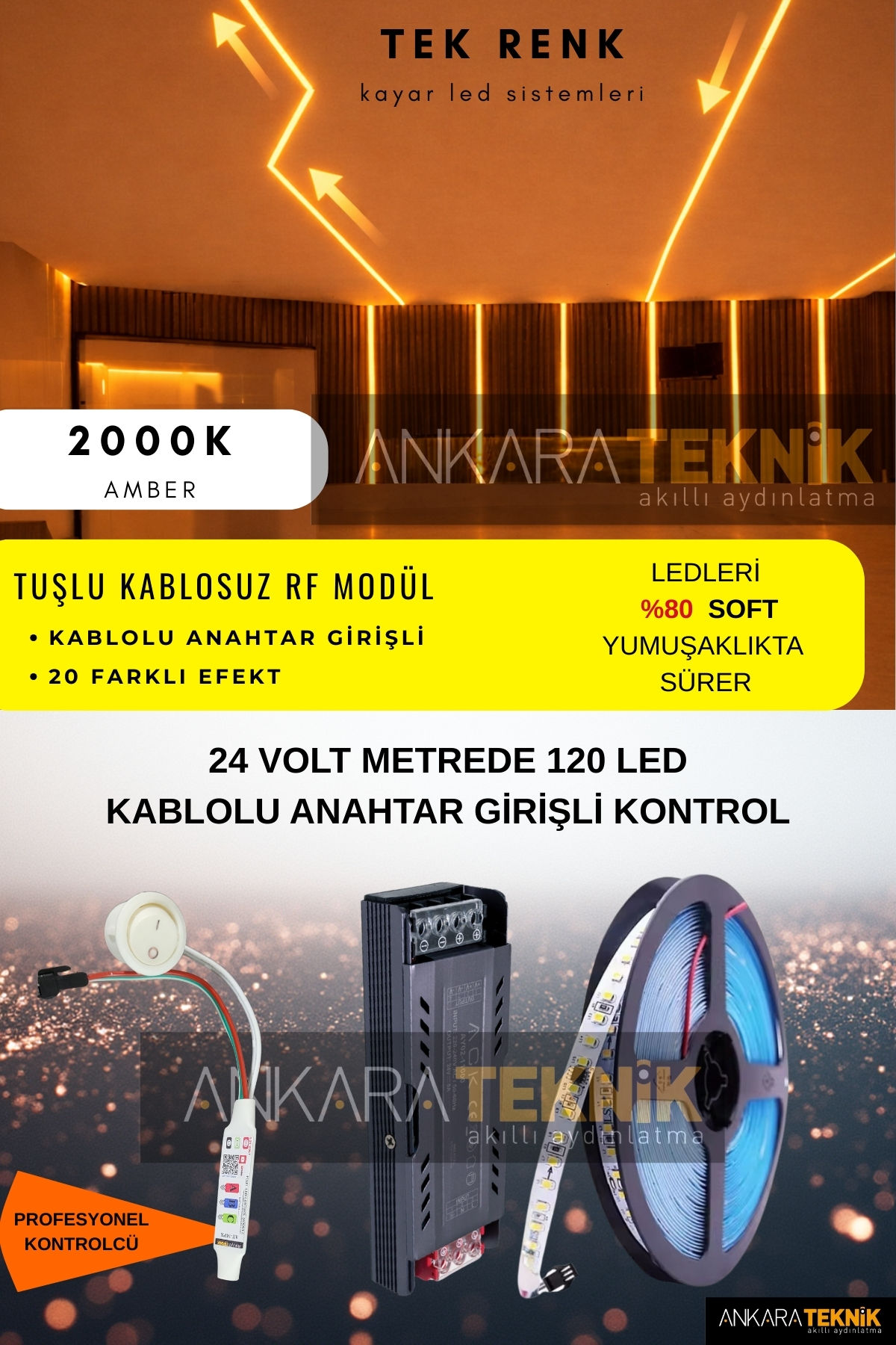 Anahtar Girişli Kablolu Profesyonel Tek Renk Adreslenebilir Led Aydınlatma Kiti