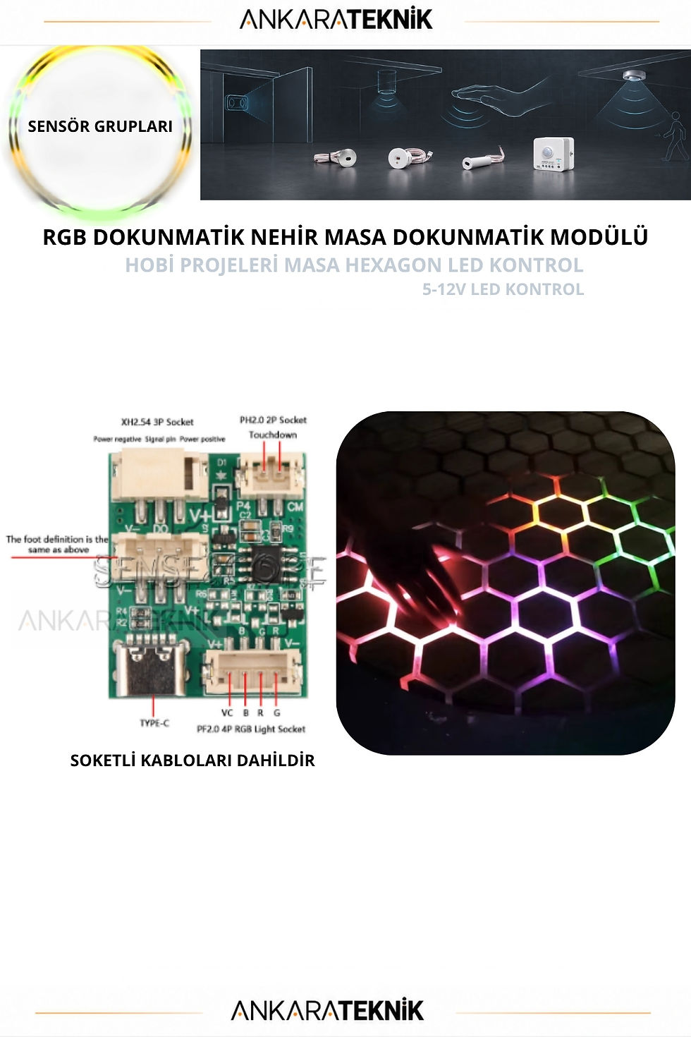 Thumbnail: Nehir Masa Dokunmatik LED Kontrol Modülü | 4 Pin RGB veya Tek Renk LED | 1A