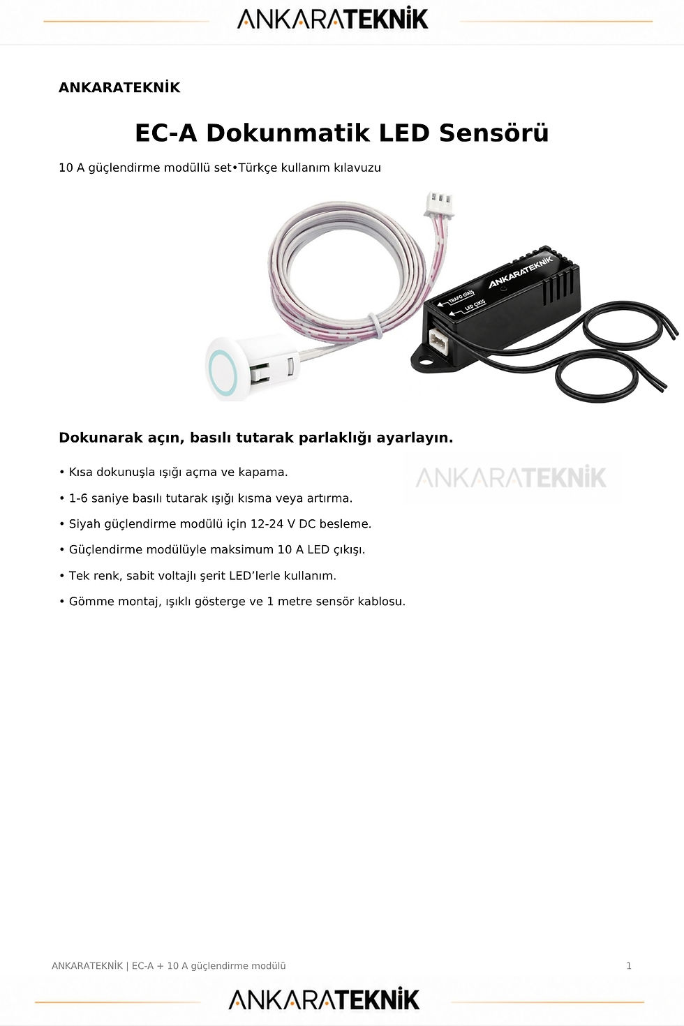 Küçük resim: 12–24V DC Dokunmatik LED Dimmer Butonu | Aç/Kapat ve Parlaklık Ayarlı | 10A